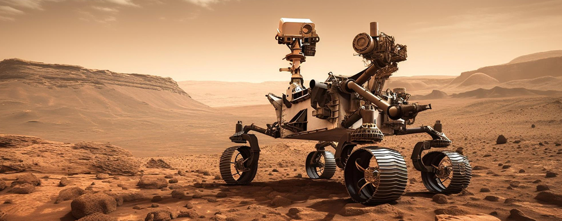 A rover exploring the surface of Mars