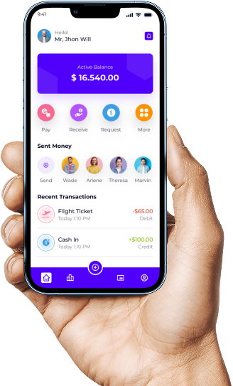 A hand holding a phone running the TechifyPay app